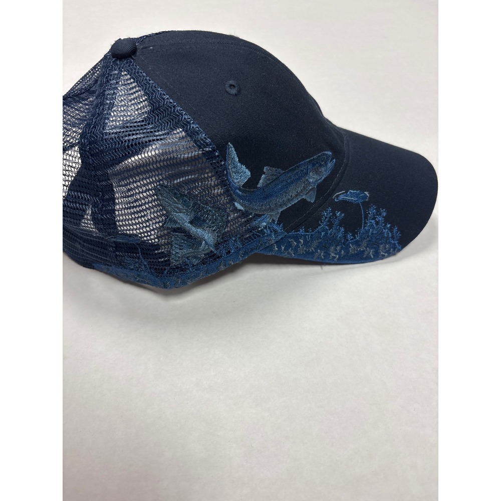 Wild Life Outdoor Apparel KC Caps Navy Blue Fish Embroidered Mesh Trucker Hat